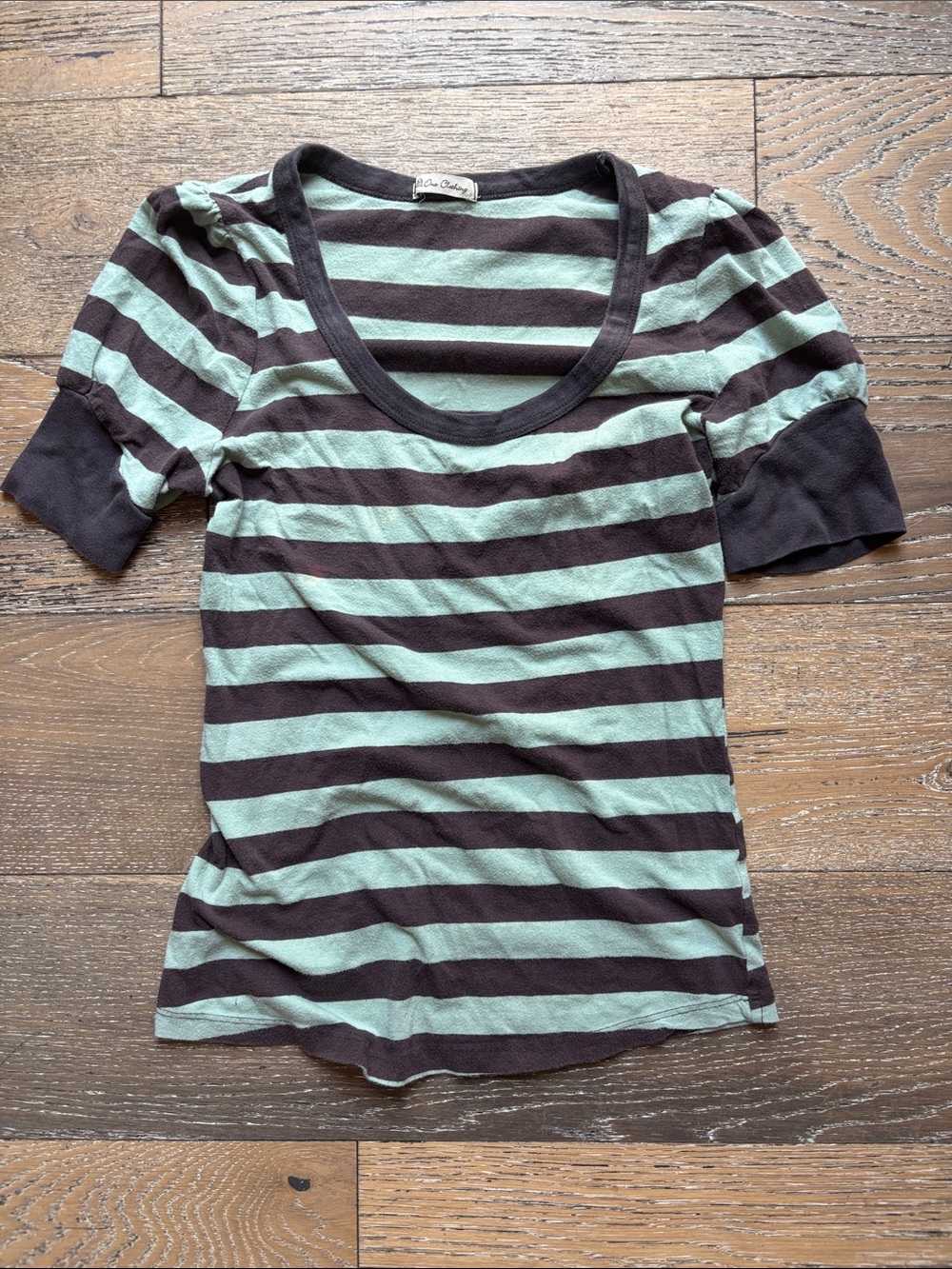 Y2K Scoop Neck Striped Top - Mint & Brown